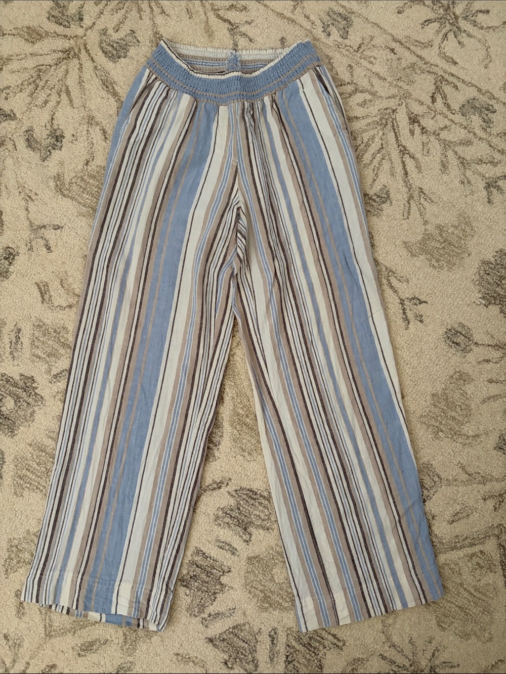 Women’s Striped Wide-Leg Soft Waistband Pants - Blue/Cream